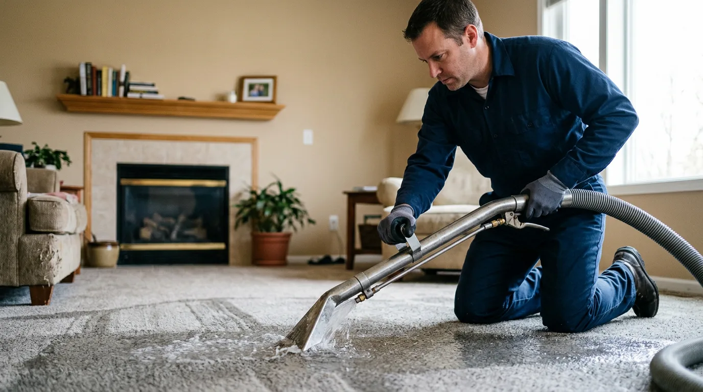 Water damage restoration technician working near Mendon, MI